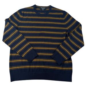 Banana Republic Zegna Baruffa Merino Wool Sweater Navy Blue Yellow Stripe Size L